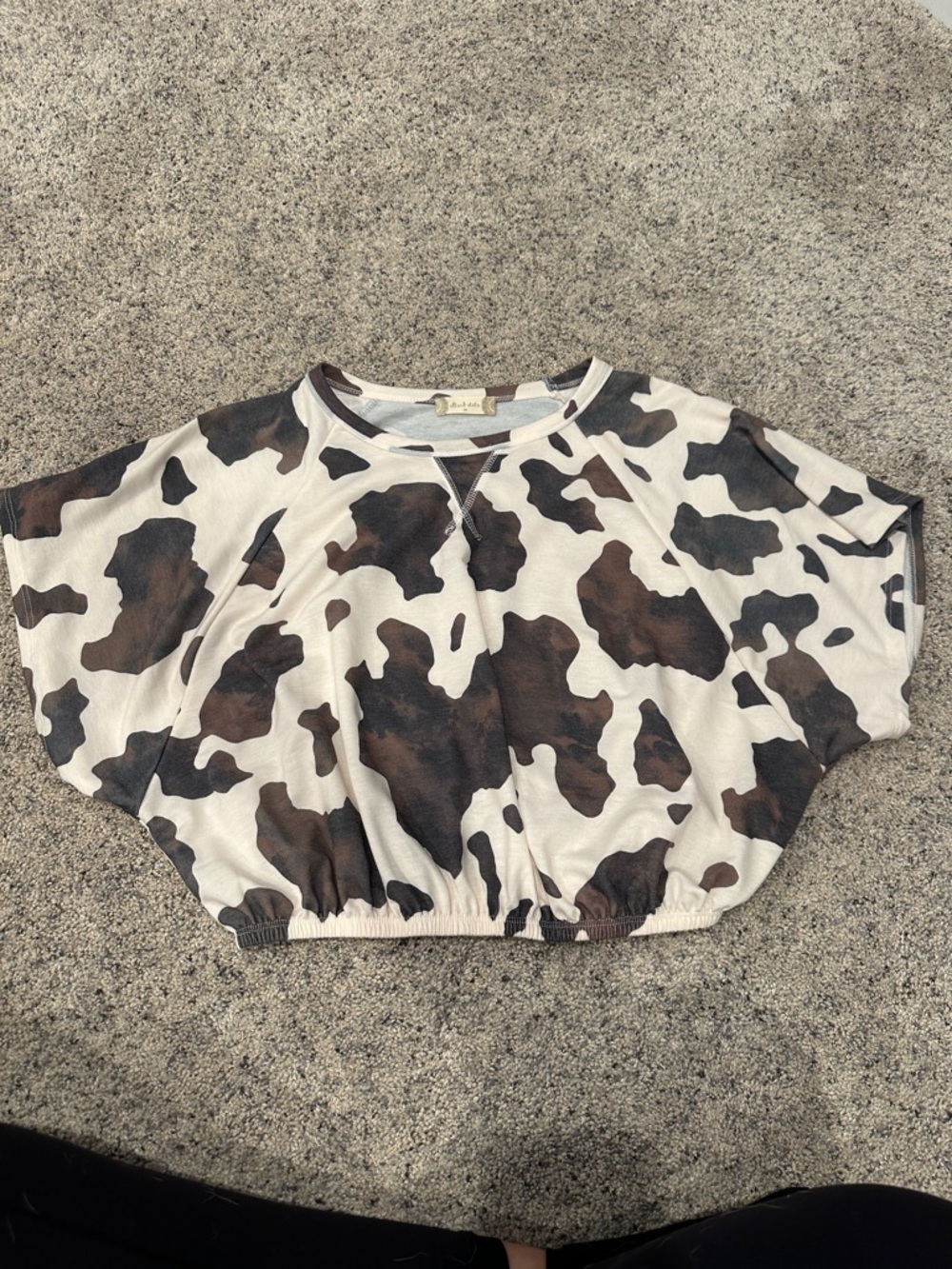 Altar'd State Cream and Brown Cow Patterned Top